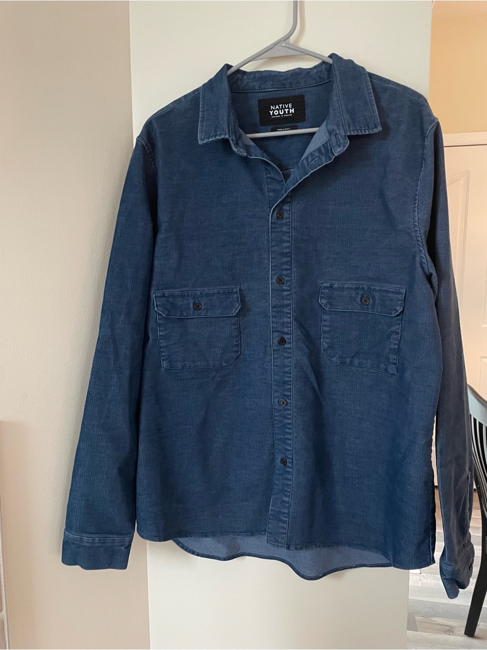Native Youth Men’s Blue Corduroy Button Up Shirt - Men’s XL